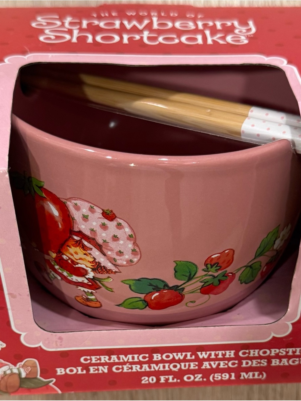 Strawberry Shortcake Ramen Bowl with Chopsticks Kawaii Cartoon Kitchenware